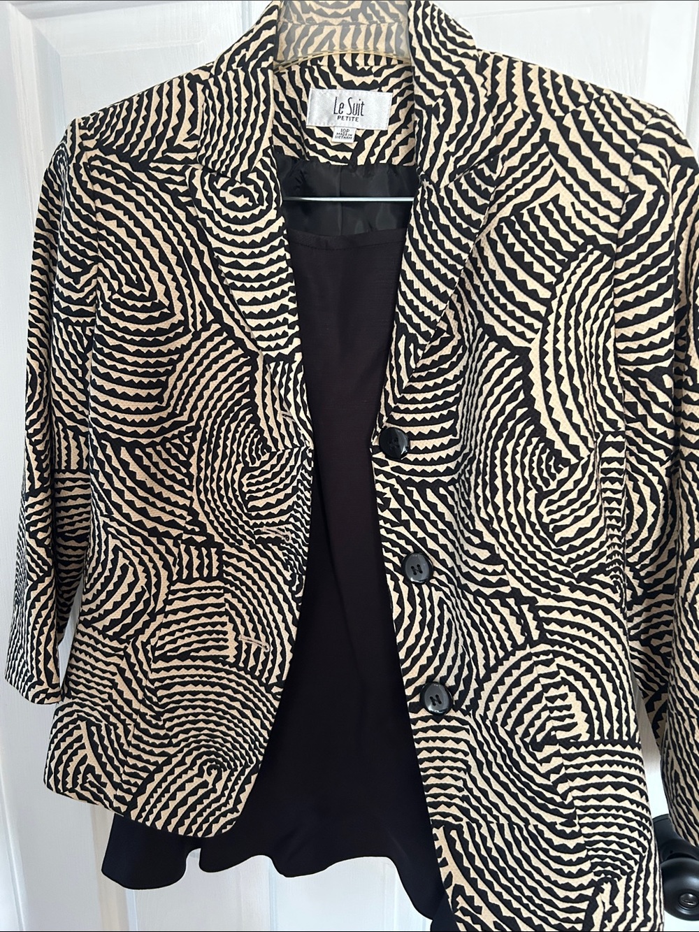 Le Suit Black and Cream Swirl-Print Suit